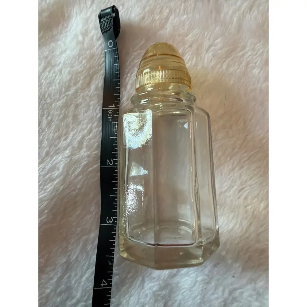 Vintage Clear Glass Salt Shaker Gold Plastic Lid Octagon Spice Jar 3.5